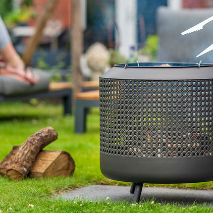 Midland Fire Pit met BBQ grill Zwart