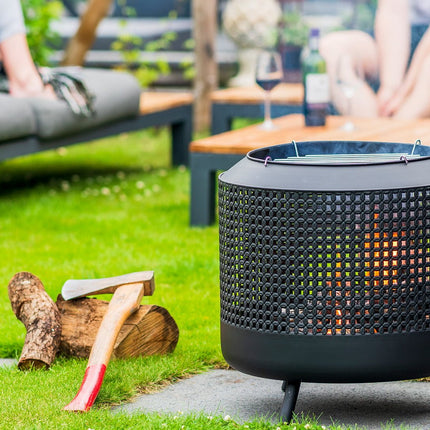 Midland Fire Pit met BBQ grill Zwart