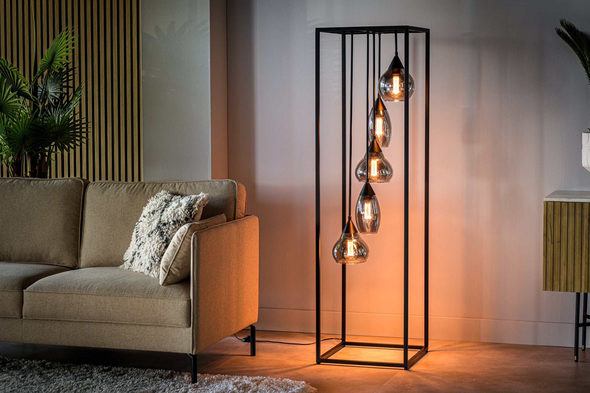 Vloerlamp, 5-lichts, V340 smoke glas