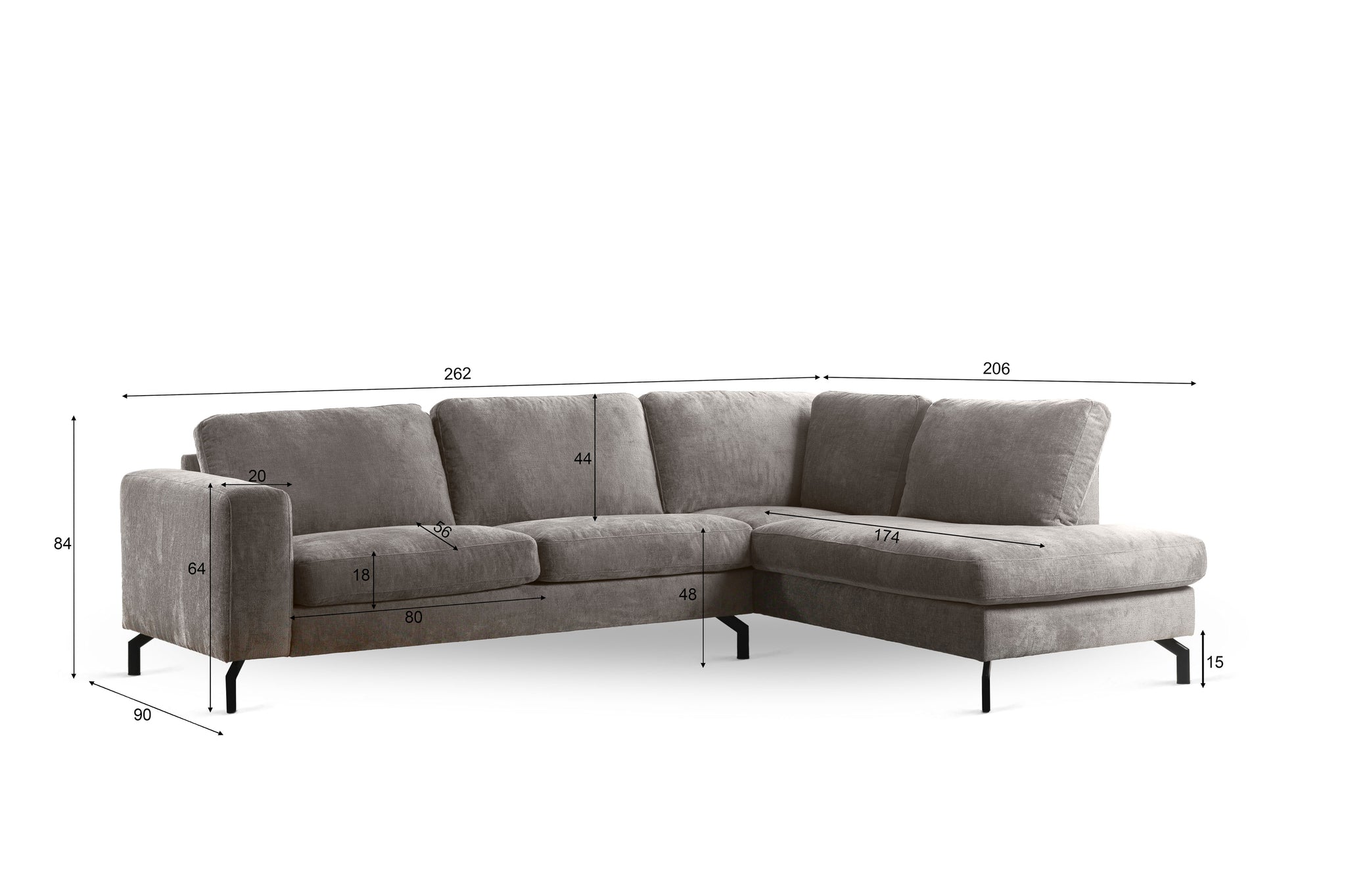 Harlow, 3-zits hoekbank rechts, stof Perfect Harmony 04, R720 champagne