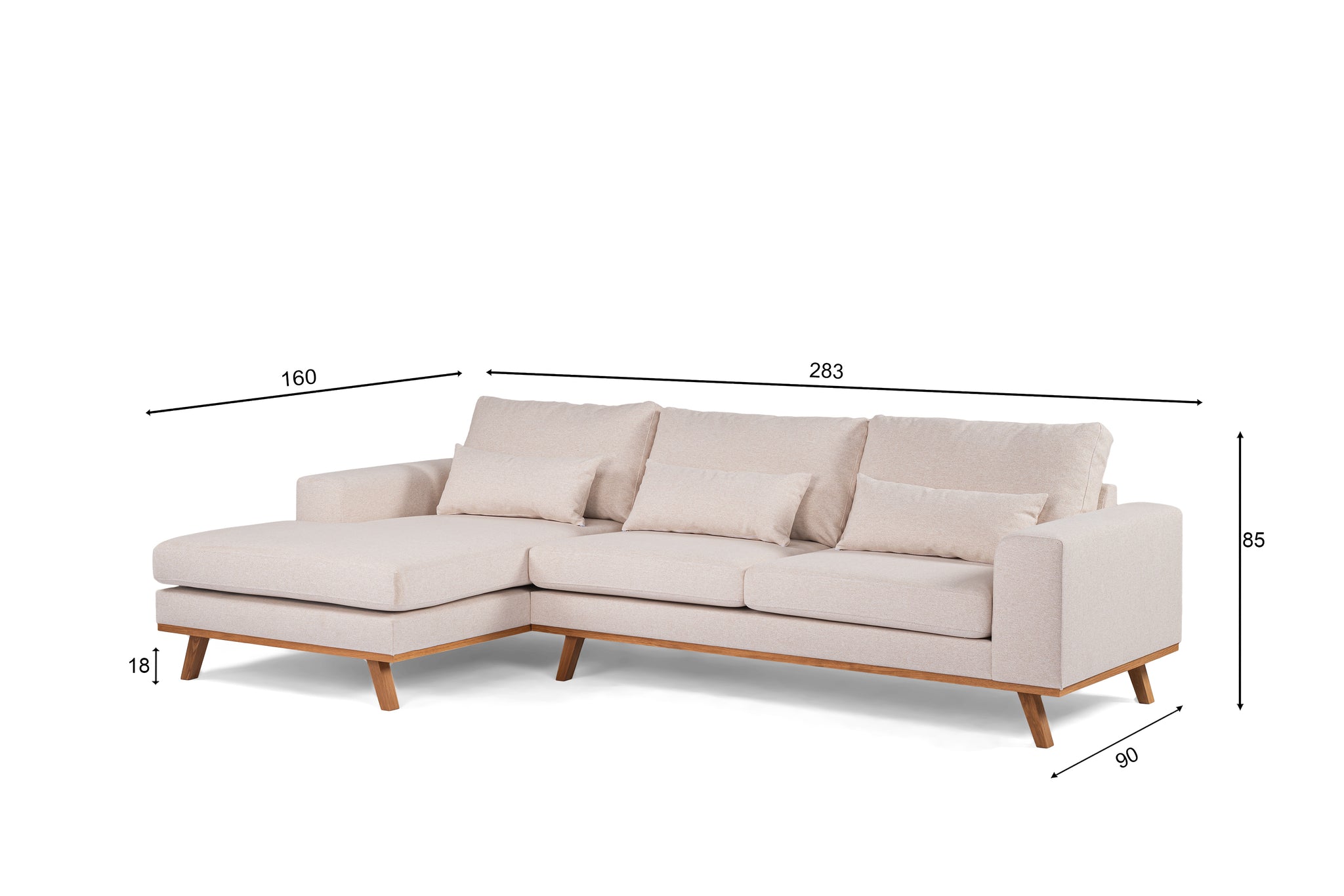 3-zits hoekbank links, stof Grande 03, G460 beige