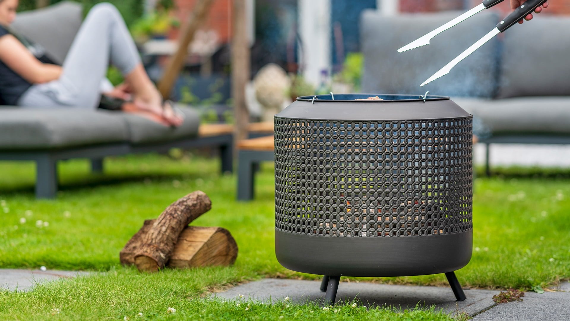 Midland Fire Pit met BBQ grill Zwart