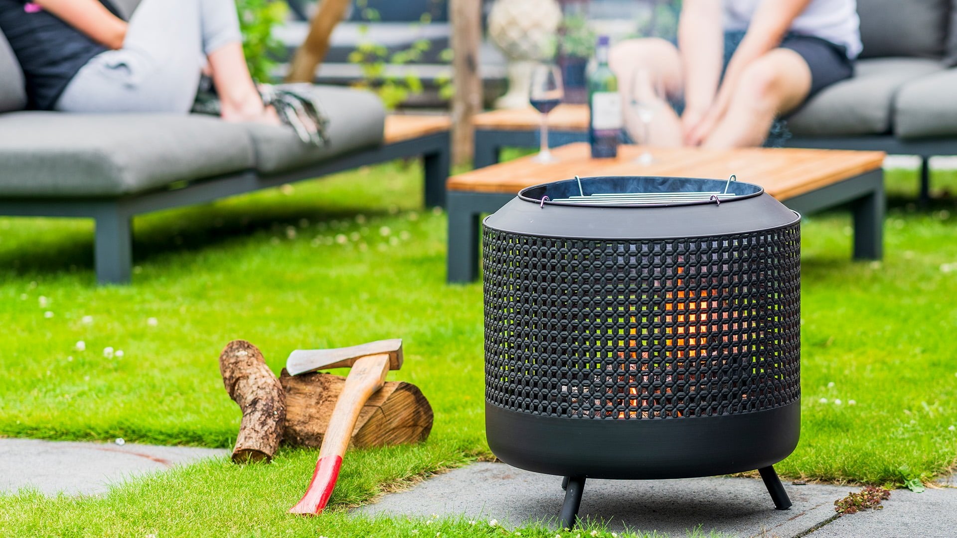 Midland Fire Pit met BBQ grill Zwart