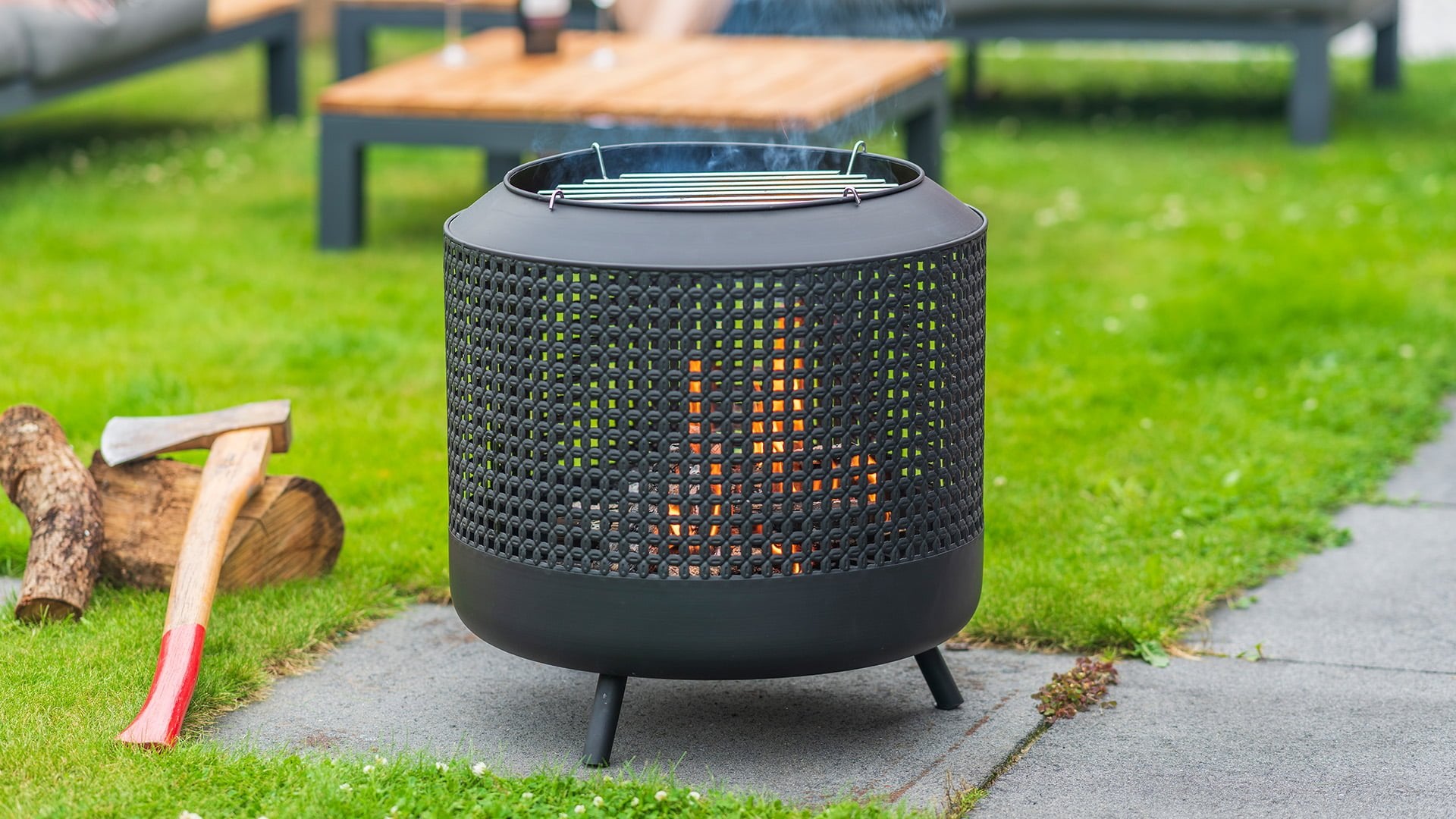 Midland Fire Pit met BBQ grill Zwart