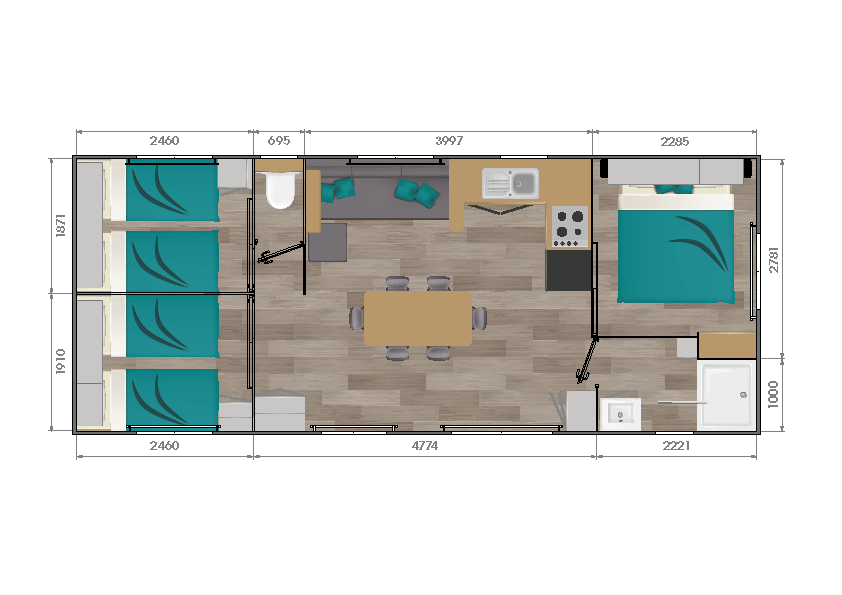Neues Mobilheim Corail – 3 Schlafzimmer – 980 x 400 cm