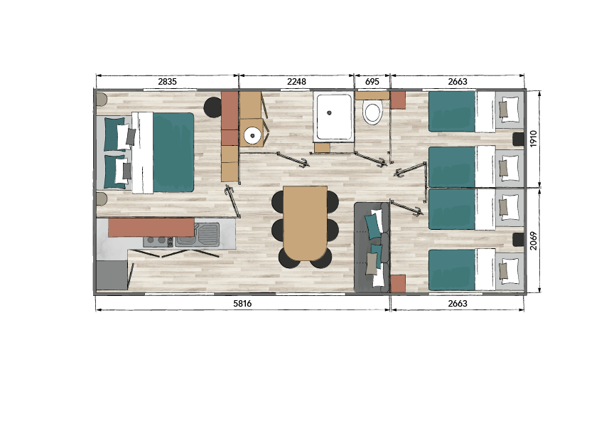 Nieuwe Stacaravan Grand Large 3 - 3 slaapkamers - 880x400cm
