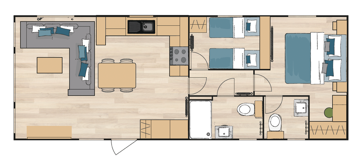 Neu - Sunseeker - Flore Mobilheim - 1100/2 - 2 Schlafzimmer - 1100x370cm