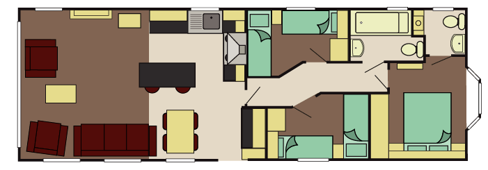 Nieuwe Rodeo Stacaravan Sheffield Deluxe - 1250/3 - 3 slaapkamers - 1250x427cm