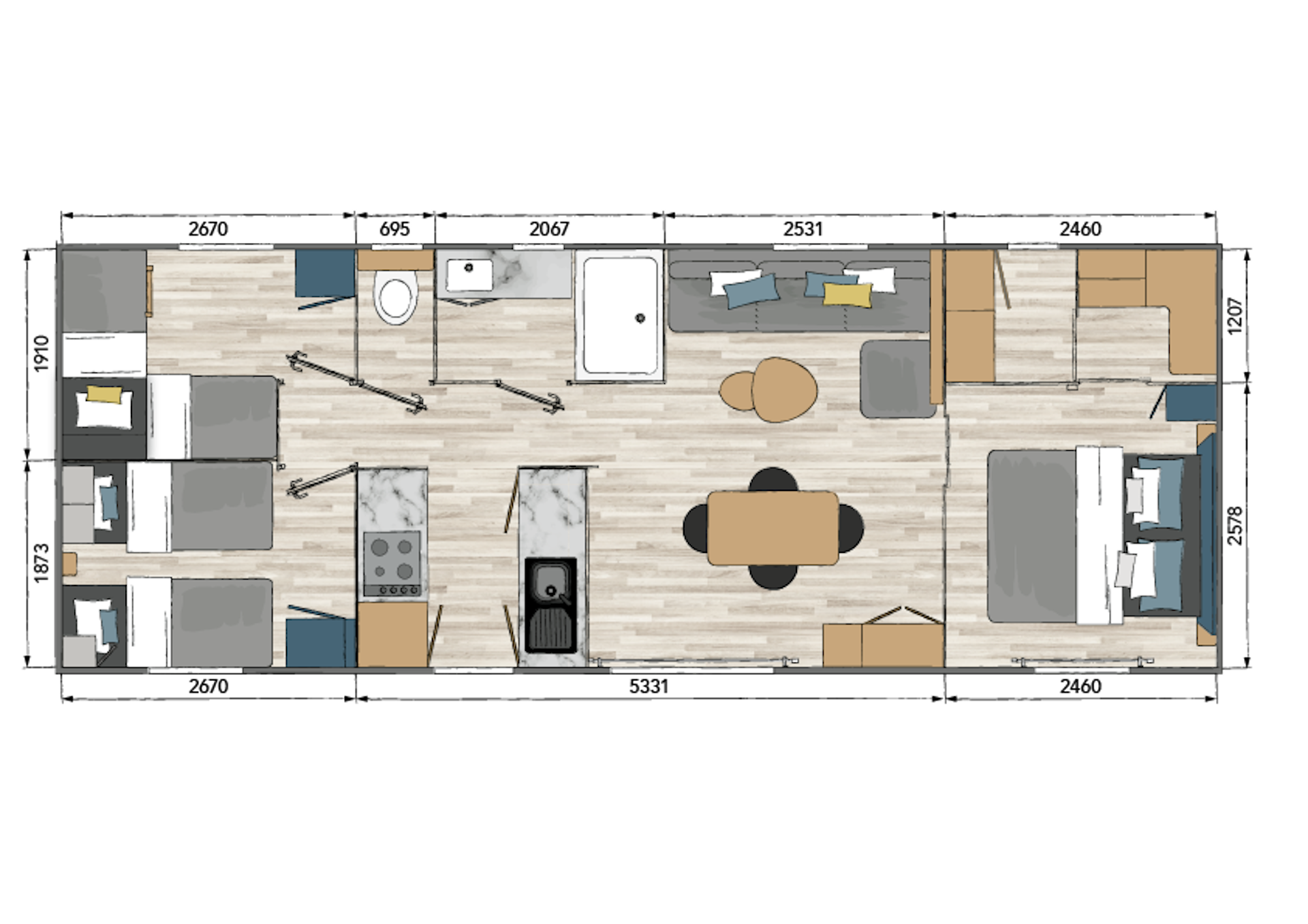Neues Mobilheim Bol D'air Mistral - 2 Schlafzimmer - 1080 x 400 cm