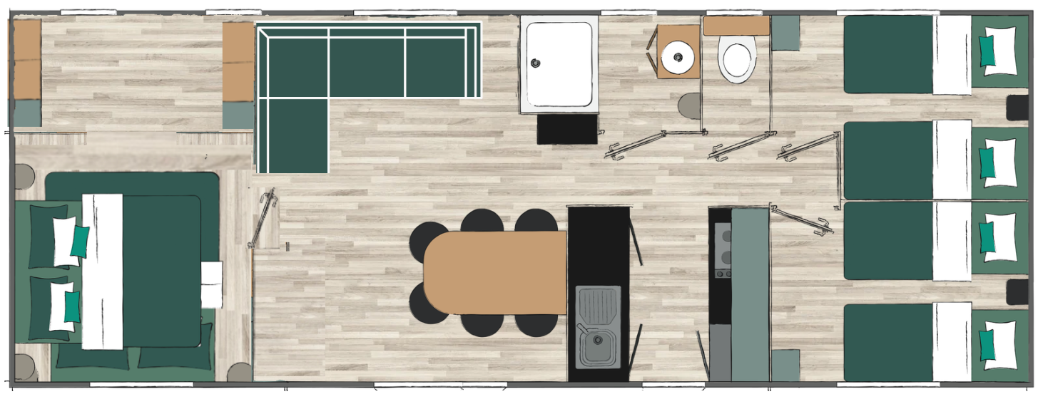 Neues Caraibes Mobilheim – 3 Schlafzimmer – 1080 x 400 cm
