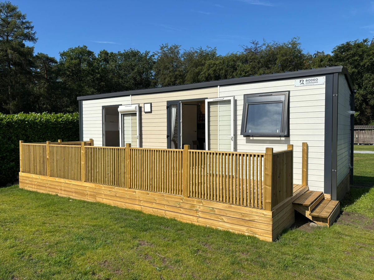 Nieuwe Lodge Iroise - 2 slaapkamers - 880x420cm inclusief zongericht terras - Camping Bosrand - Lembeke