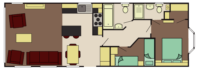 Nieuwe Rodeo Stacaravan Coventry Deluxe - 1220/2 - 2 slaapkamers - 1220x420cm