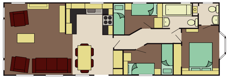 Nieuwe Rodeo Stacaravan Sheffield - 1250/3 - 3 slaapkamers - 1250x427cm
