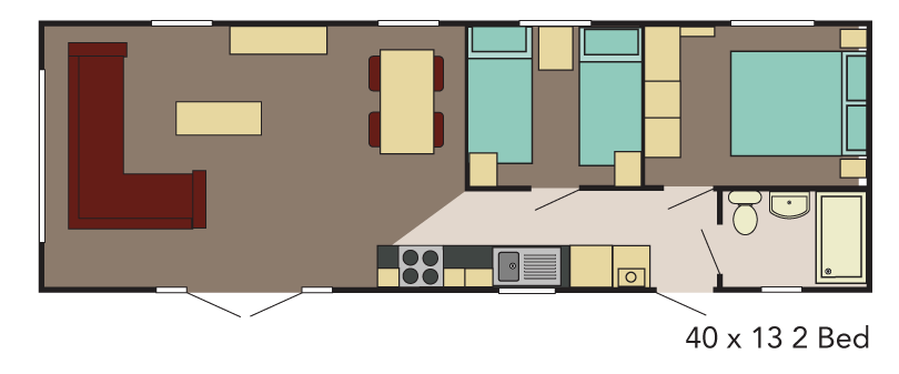 Nieuwe Rodeo Stacaravan York - 1220/2 - 2 slaapkamers - 1220x396cm