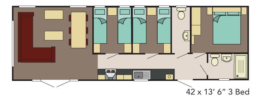 Nieuwe Rodeo Stacaravan York - 1280/3 - 3 slaapkamers - 1280x415cm