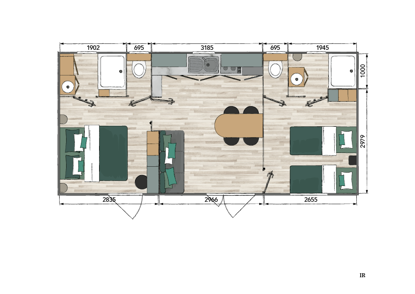 Nieuwe Stacaravan Iroise - 2 slaapkamers - 880x420cm