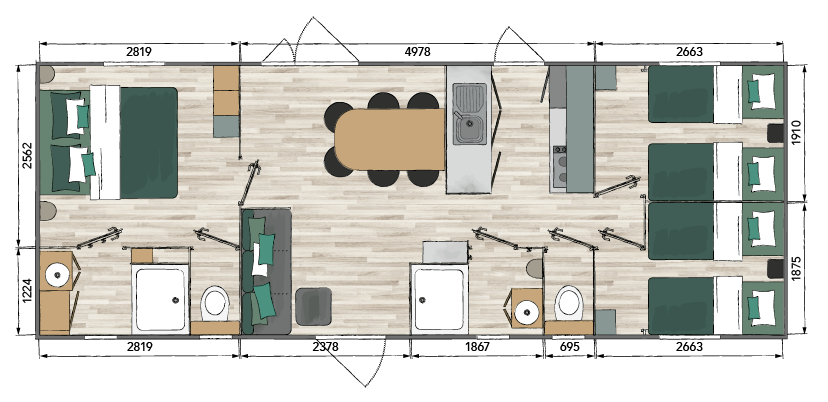 Neues Mobilheim von Seychelles Tobacco – 3 Schlafzimmer – 1080 x 400 cm