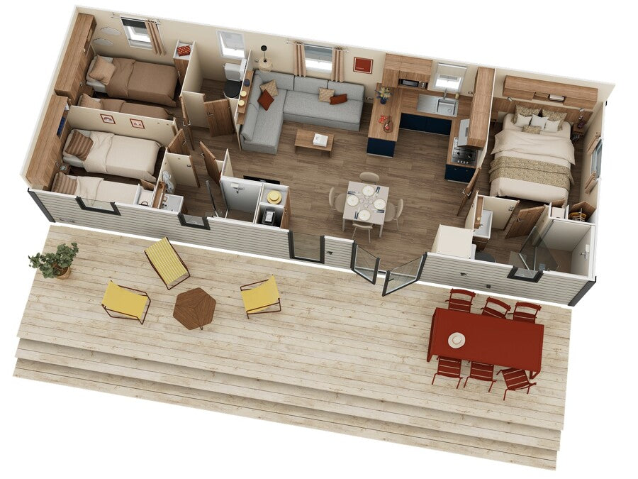 Nieuwe Stacaravan Monarch - 3 slaapkamers - 1062x400cm