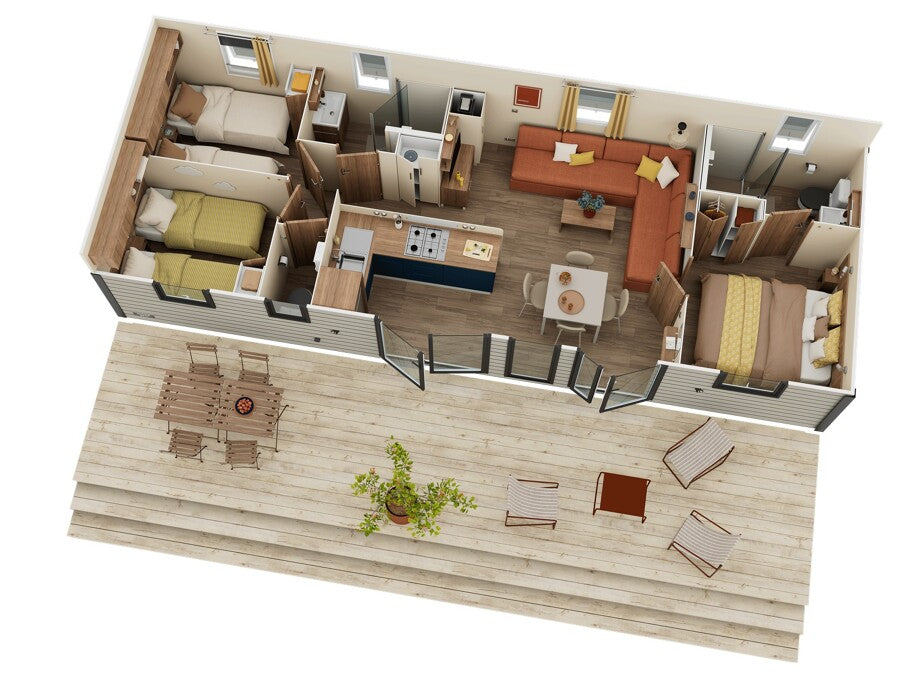 Nieuwe Stacaravan One - 3 slaapkamers - 1065x400cm