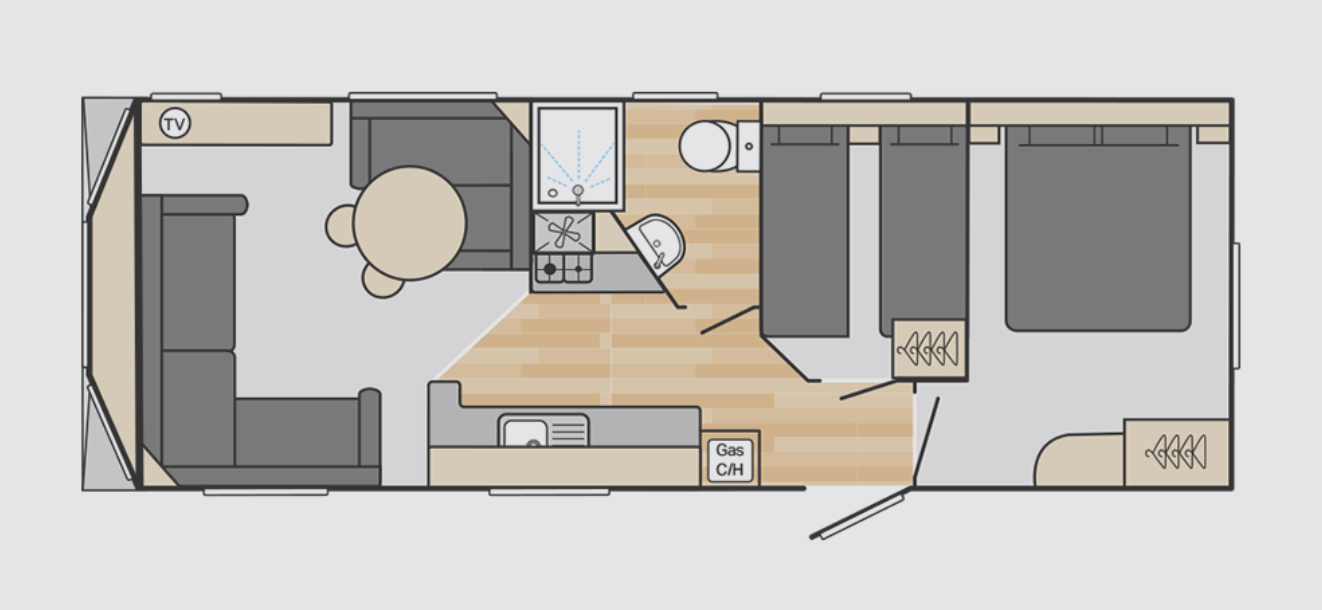 Nieuwe - Swift - Stacaravan Atlantique - 860/2 - 2 slaapkamers - 860x310cm