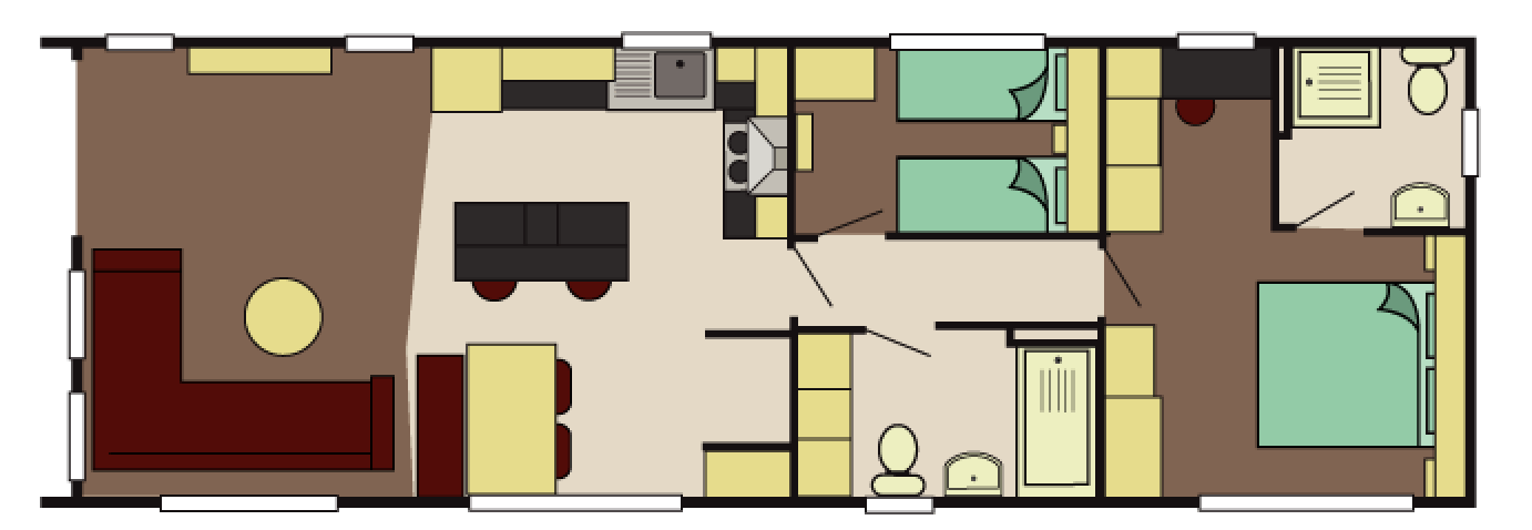 Neues Mobilheim Rodeo Brussels Deluxe - 1280/2 - 2 Schlafzimmer - 1280x420cm