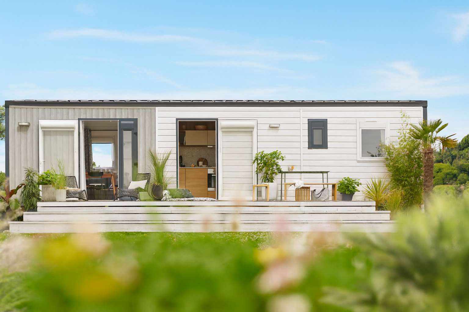 Nieuwe Lodge Mistral Premium Snow - 2 slaapkamers - 1080x400cm - Camping Asterix - Sleutel op de deur