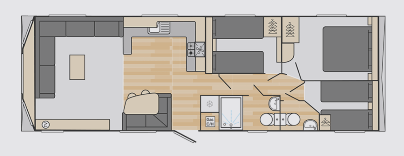 Nieuwe - Swift - Stacaravan Atlantique - 1100/2 - 2 slaapkamers - 1100x370cm