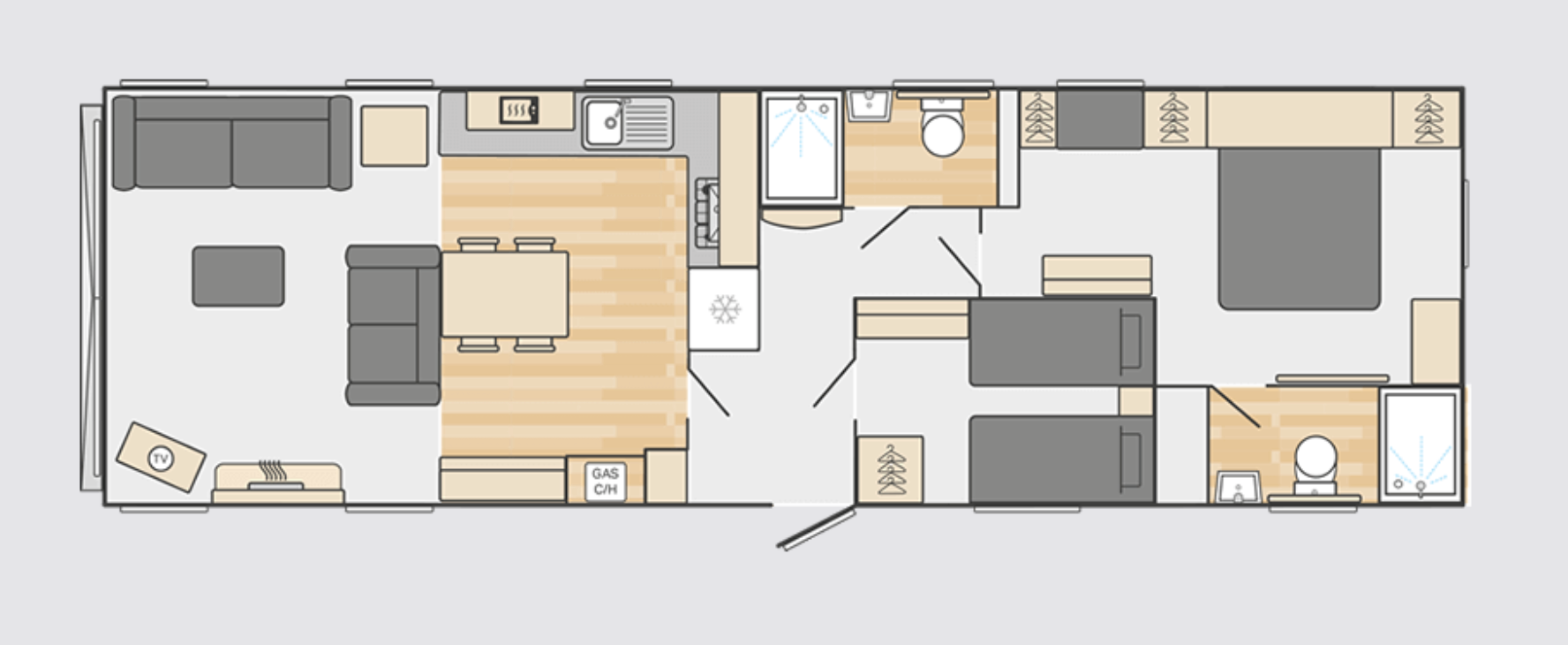 Nieuwe - Swift - Stacaravan Vendee Lodge - 1280/2 - 2 slaapkamers - 1280x400cm